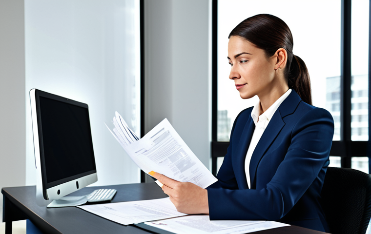 지적재산권 강의 준비 과정 공유 - **Prompt:** A professional businesswoman in a modest business suit, sitting at a desk in a modern of...