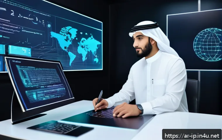지적재산권과 관련된 최신 법률 개정 - A modern digital innovation workspace featuring an Arab male and female tech entrepreneurs collabora...