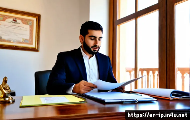 지적재산권 분쟁을 피하기 위한 사전 조치 - Photorealistic modern legal consultation in a bright Gulf-region office, Arab business owner in mode...